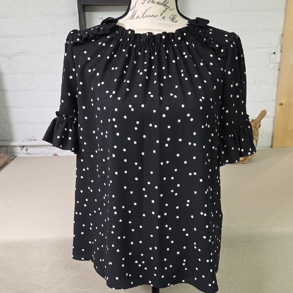 Kate Spade Black Top with Pink Polka Dots Size Small